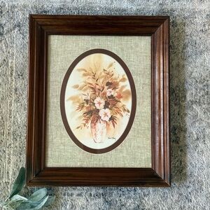 Vintage Edwin Havas Wood Framed Still Life Watercolor Print Floral Arrangement